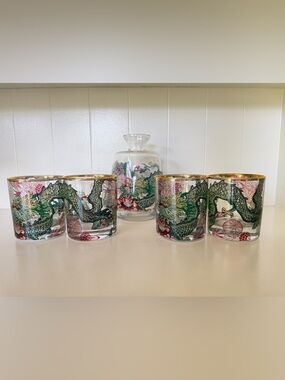Williams Sonoma x Schumacher Chiang Mai Dragon Glasses & Decanter Set